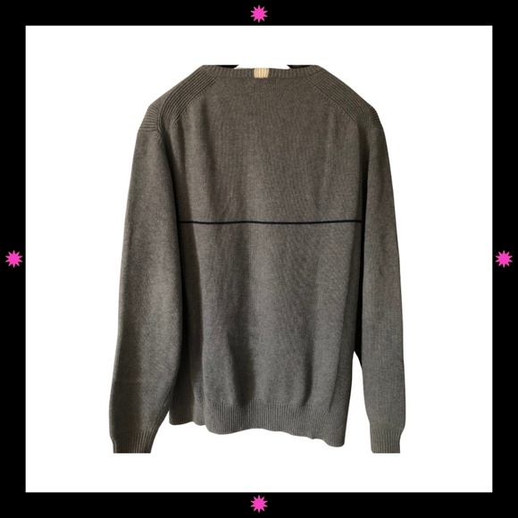 MEN'S GRAY SWEATER WITH THIN NAVY BLUE STRIPE BY NAUTICA MEDIUM - Picture 2 of 8